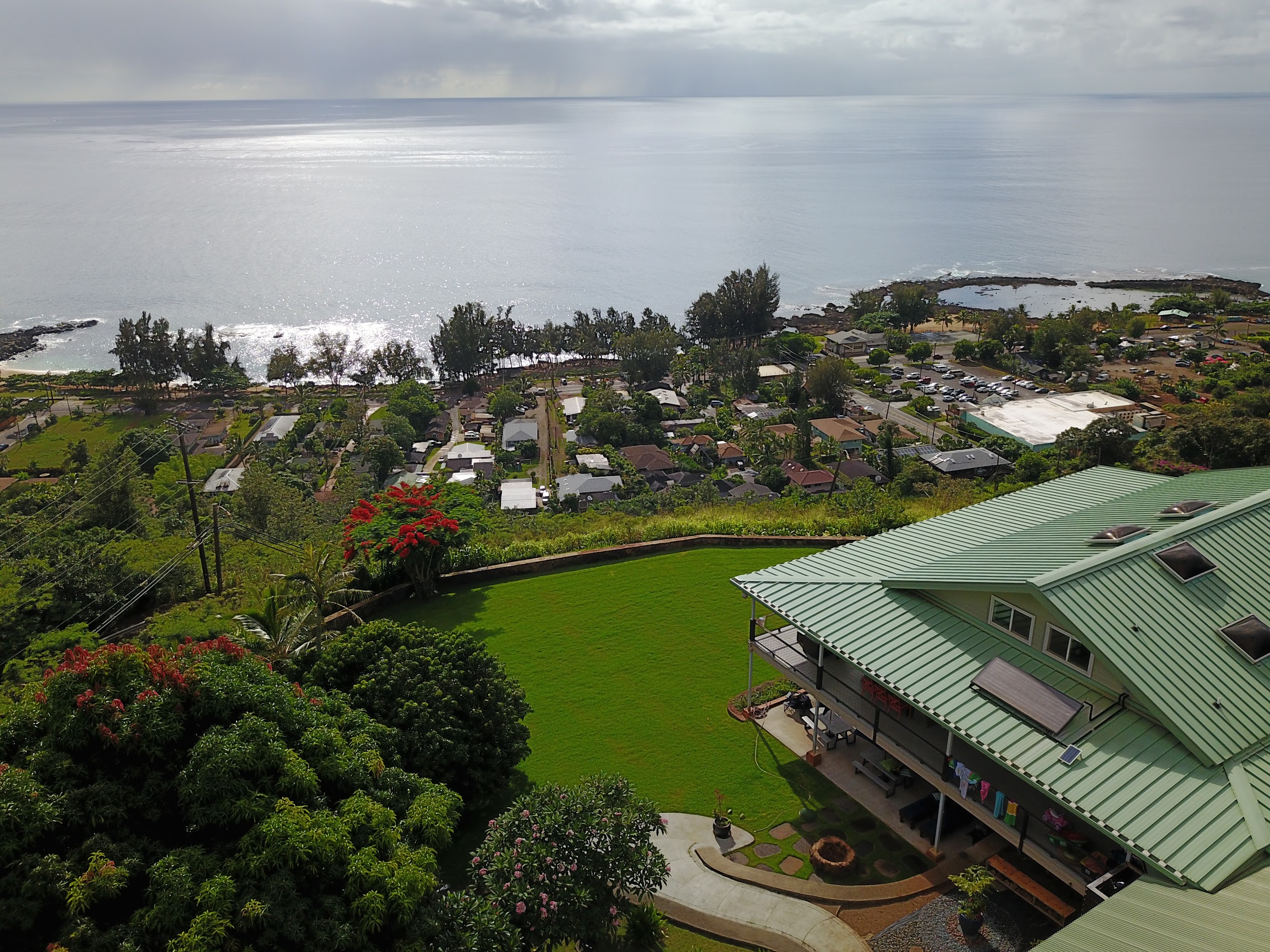 Aerial view of Oahu Whale House, a luxury vacation rental on the North Shore near Waimea Bay