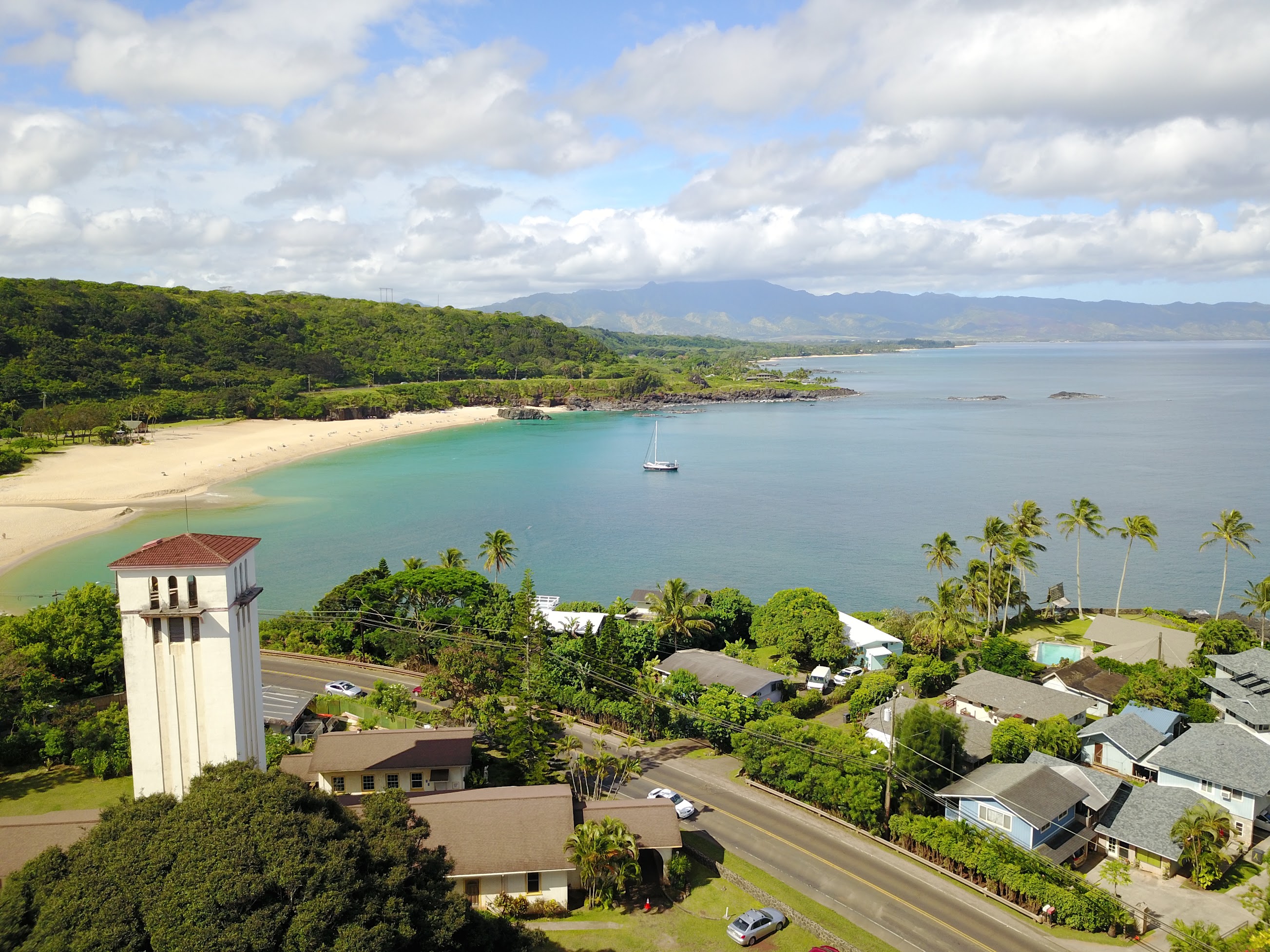 Aerial view of the North Shore Oahu coastline near Whale House